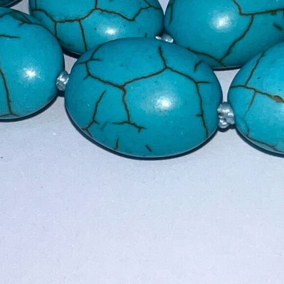 Turquoise Colored Dyed Stone Necklace EXTRA LONG 76" Runway Knotted Strand - Picture 6 of 7